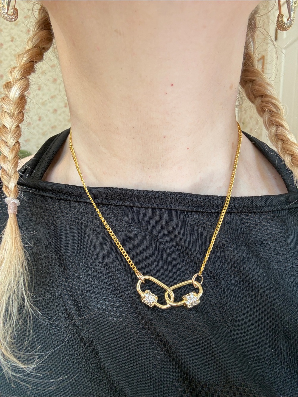 Hand-Craftrd Gold Carabiner Necklace with GemAccents - Women Jewelry